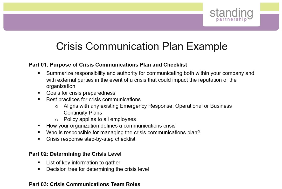 Crisis Communication Plan Example - Standing Partnership